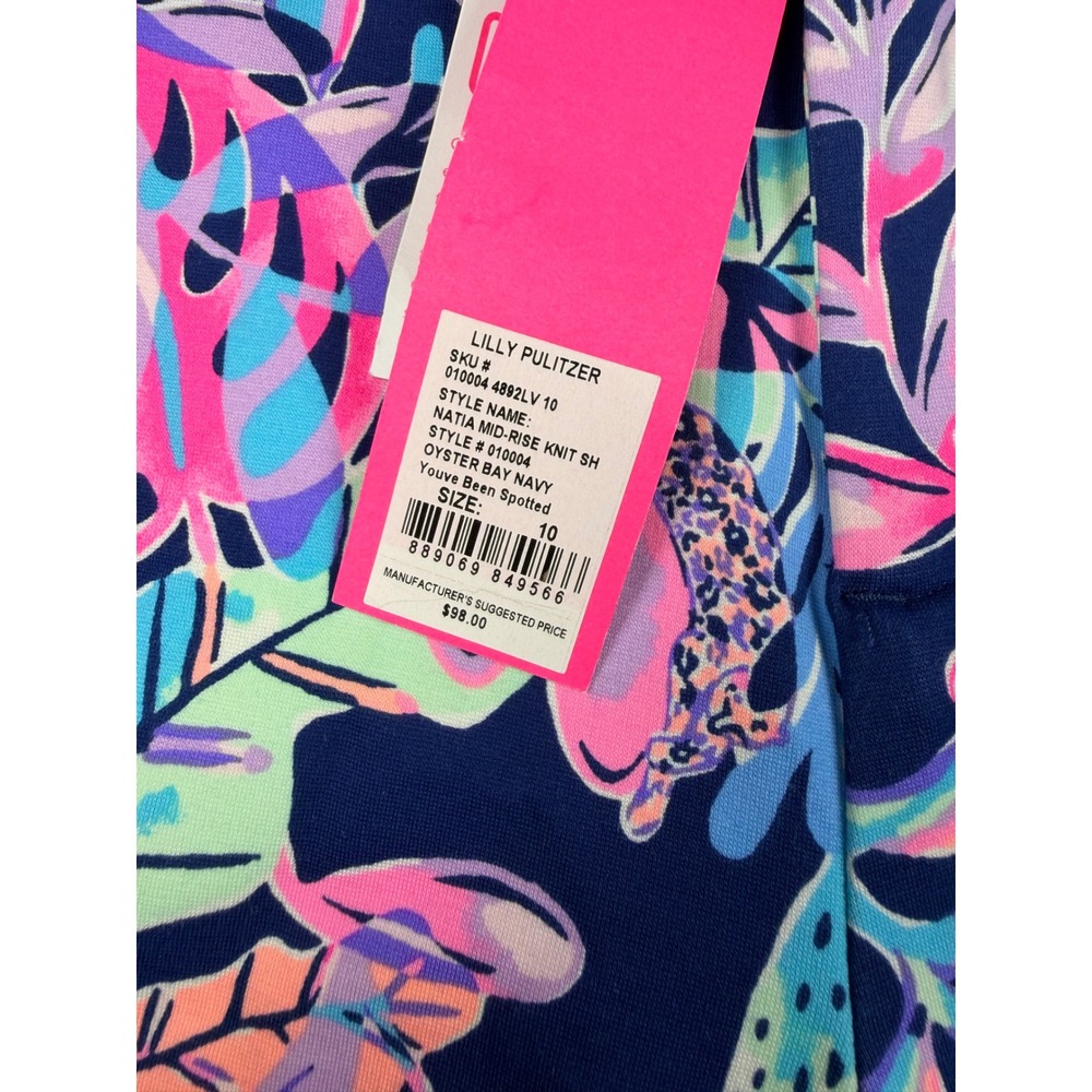 Lilly Pulitzer Natia Mid-Rise Knit Shorts Youve Been Spotted Oyster Bay Navy 10 - Picture 3 of 5